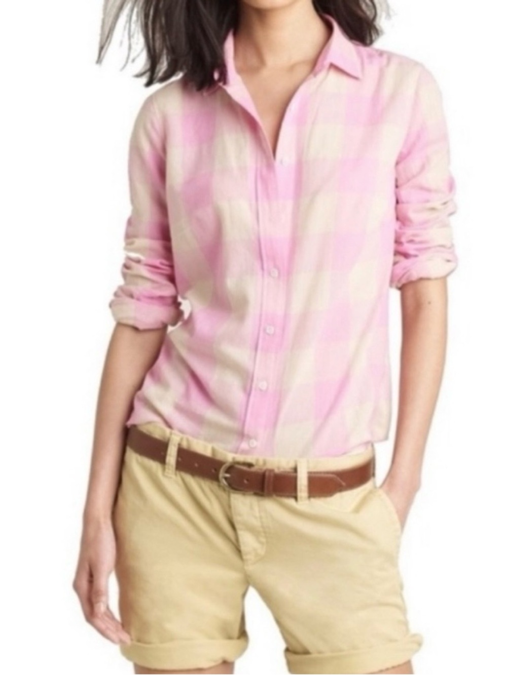 J Crew vintage The Perfect Shirt pink/cream plaid sz S